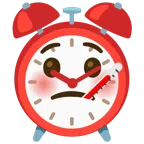 Wecker + Gesicht mit Fieberthermometer