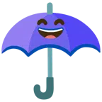 guarda-chuva + rosto risonho com olhos sorridentes