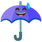 guarda-chuva + rosto risonho com gota de suor