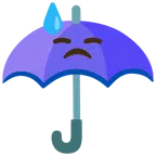 guarda-chuva + rosto cabisbaixo com gota de suor