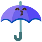guarda-chuva + rosto beijando com olhos sorridentes