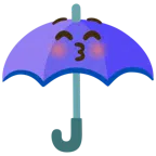 guarda-chuva + rosto beijando com olhos fechados