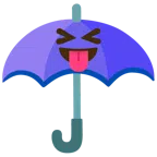 guarda-chuva + rosto com olhos semicerrados e língua para fora