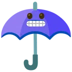 guarda-chuva + rosto expressando desagrado