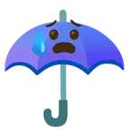 guarda-chuva + rosto ansioso com gota de suor