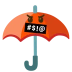 guarda-chuva + rosto com símbolos na boca