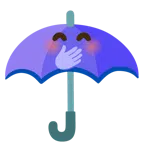 guarda-chuva + rosto com a mão sobre a boca
