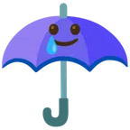 guarda-chuva + rosto sorridente com lágrima