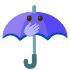guarda-chuva + rosto com olhos abertos e mão sobre a boca