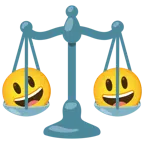 bilancia a doppio piatto + faccina con sorriso e occhi spalancati