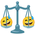 bilancia a doppio piatto + faccina con sorriso e goccia di sudore