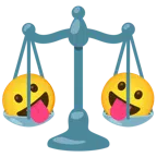 bilancia a doppio piatto + faccina che mostra la lingua