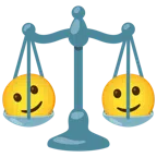 bilancia a doppio piatto + faccina con sorriso accennato