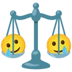 bilancia a doppio piatto + faccina sorridente con lacrima