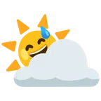 Sonne hinter Wolke + grinsendes Gesicht mit Schweißtropfen