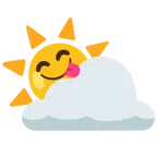 Sonne hinter Wolke + sich die Lippen leckendes Gesicht