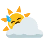 Sonne hinter Wolke + bedrücktes Gesicht mit Schweiß
