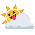 Sonne hinter Wolke + Gesicht mit herausgestreckter Zunge