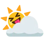 Sonne hinter Wolke + Gesicht mit herausgestreckter Zunge und zusammengekniffenen Augen