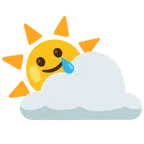 Sonne hinter Wolke + lachendes Gesicht mit Träne