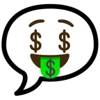Sprechblase mit drei Punkten + Gesicht mit Dollarzeichen