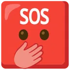pulsante SOS + faccina con occhi aperti e mano sulla bocca