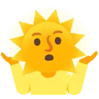 Sonne mit Gesicht + schulterzuckende Person