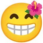 flor de hibisco + cara radiante con ojos sonrientes