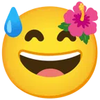 flor de hibisco + cara sonriendo con sudor frío