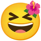 flor de hibisco + cara sonriendo con los ojos cerrados