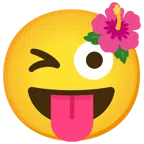 flor de hibisco + cara sacando la lengua y guiñando un ojo