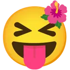 flor de hibisco + cara con ojos cerrados y lengua fuera