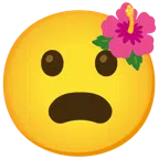 flor de hibisco + cara con el ceño fruncido y la boca abierta