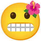 flor de hibisco + cara haciendo una mueca