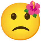 flor de hibisco + cara con el ceño ligeramente fruncido