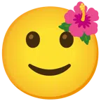 flor de hibisco + cara sonriendo ligeramente