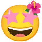 flor de hibisco + cara sonriendo con estrellas