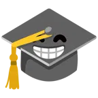 chapéu de formatura + rosto contente com olhos sorridentes