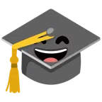 chapéu de formatura + rosto risonho com olhos sorridentes
