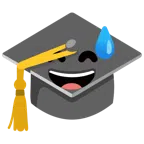 chapéu de formatura + rosto risonho com gota de suor