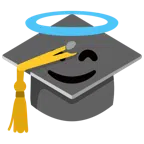 chapéu de formatura + rosto sorridente com auréola