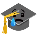 chapéu de formatura + rosto chorando