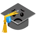 chapéu de formatura + rosto triste, mas aliviado