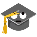 chapéu de formatura + rosto com olhos revirados