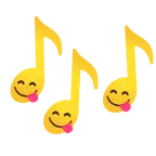 Musiknoten + sich die Lippen leckendes Gesicht