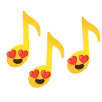Musiknoten + lächelndes Gesicht mit herzförmigen Augen