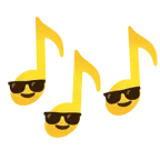 Musiknoten + lächelndes Gesicht mit Sonnenbrille
