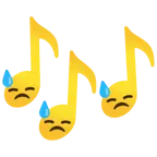 Musiknoten + bedrücktes Gesicht mit Schweiß