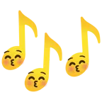 Musiknoten + küssendes Gesicht mit geschlossenen Augen
