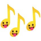 Musiknoten + Gesicht mit herausgestreckter Zunge